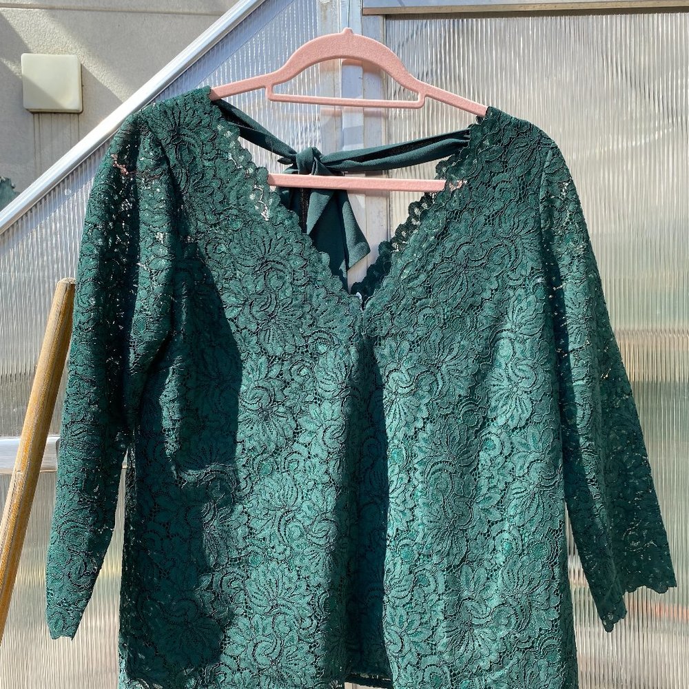 Sezane Dina Blouse Size 40 Size 10 Forest Green Lace Lined